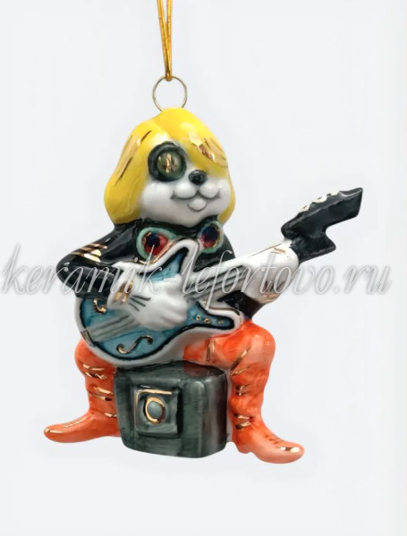 Елочная игрушка "Кот из Бременских музыкантов" (цветная с золотом), ШФ-053С