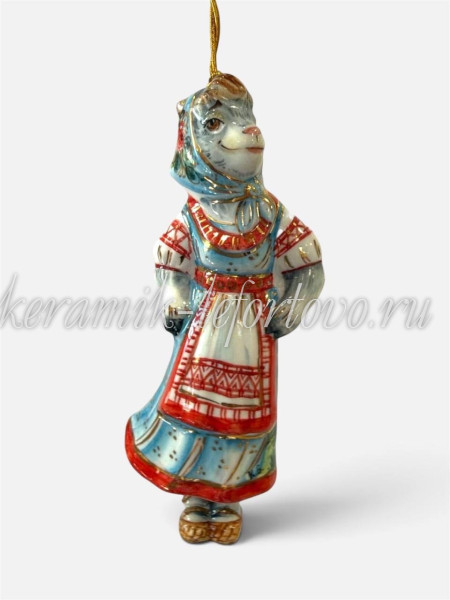 Елочная игрушка-колокольчик "Коза Крестьянка" VIP (цветная с золотом), ШФ-053С