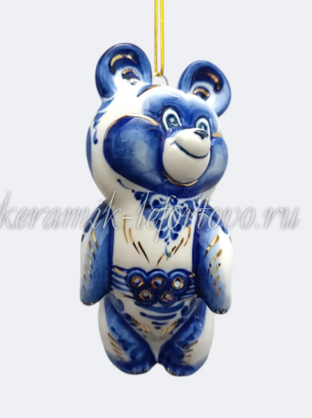 Елочная игрушка "Олимпийский мишка" (кобальт с золотом), ШФ-053С
