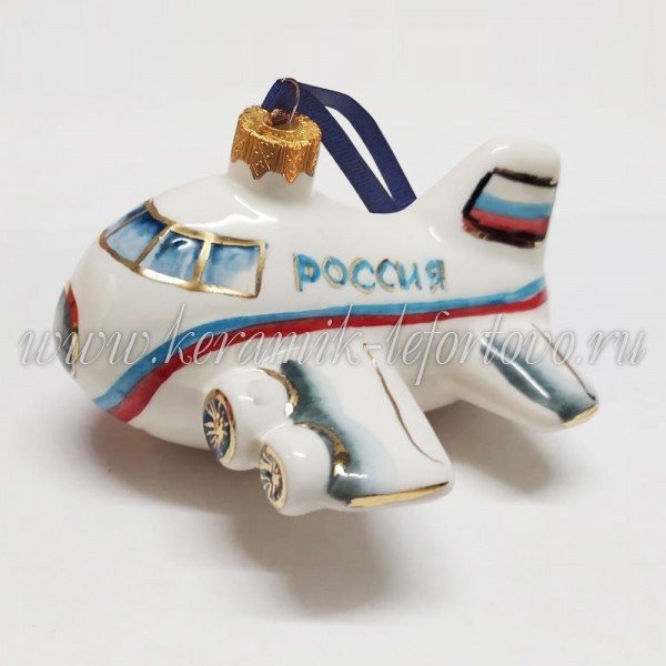 Елочная игрушка "Самолет" (цветная с золотом), 0,05 л, ШФ-053С