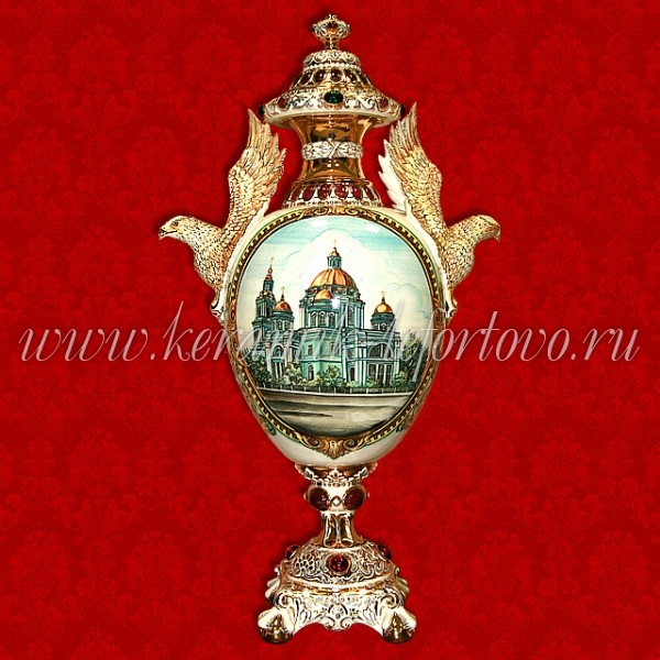 Ваза "Богоявленский кафедральный собор - Елоховский собор" (цветная с золотом) на заказ С-056С