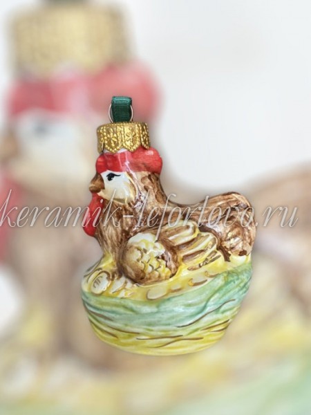 Елочная игрушка "Курица в корзине" (цветная с золотом), 0,05л, ШФ-053С